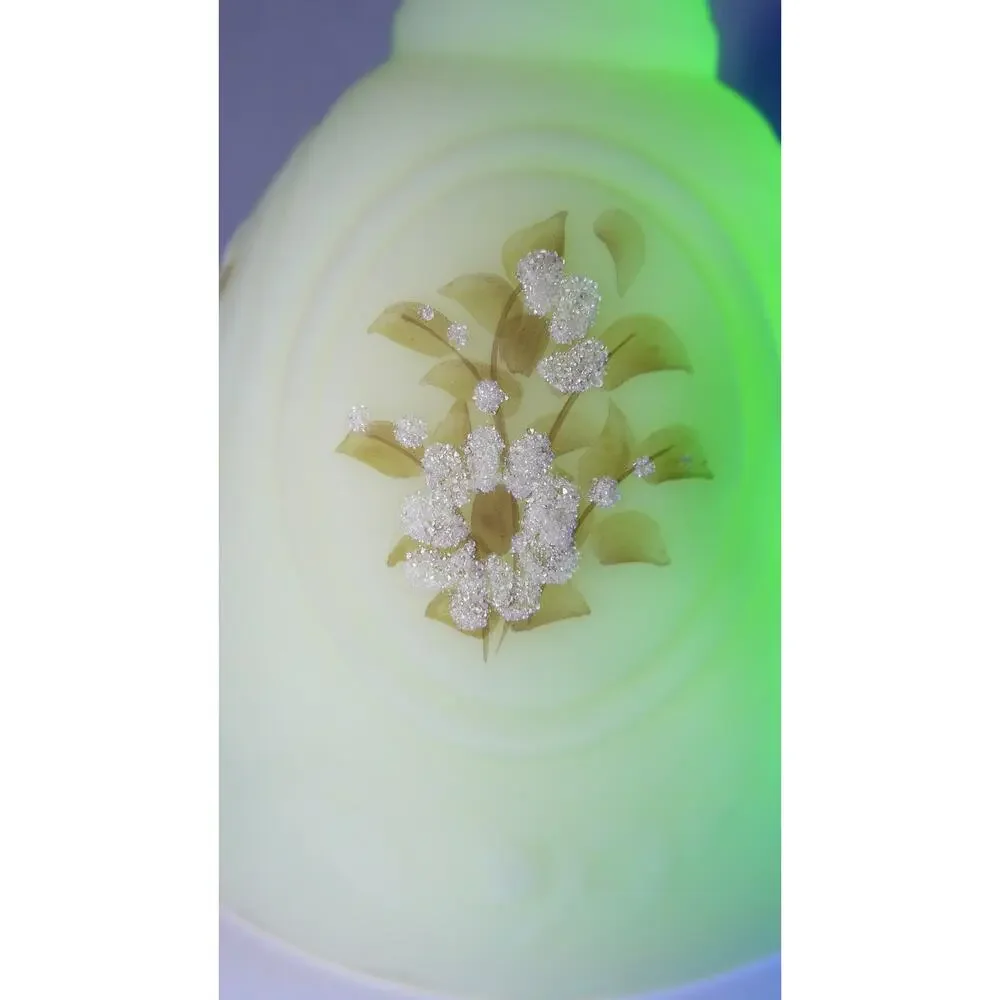 Vintage Fenton Uranium Glass Bell Clapper Hand-Painted Floral Signed S. Fisher